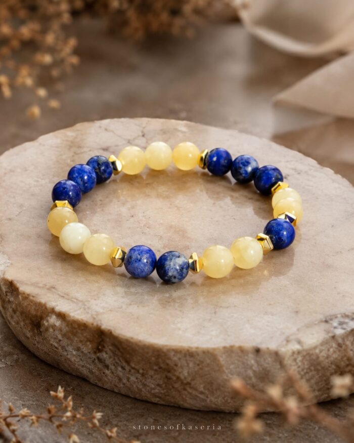 Lapis Lazuli & Sarı Kalsit Doğal Taş Bileklik – 8 mm - Görsel 2
