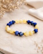 Lapis Lazuli & Sarı Kalsit Doğal Taş Bileklik – 8 mm - Görsel 3