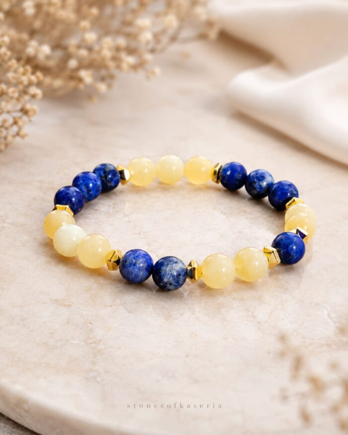 Lapis Lazuli & Sarı Kalsit Doğal Taş Bileklik – 8 mm - Görsel 3