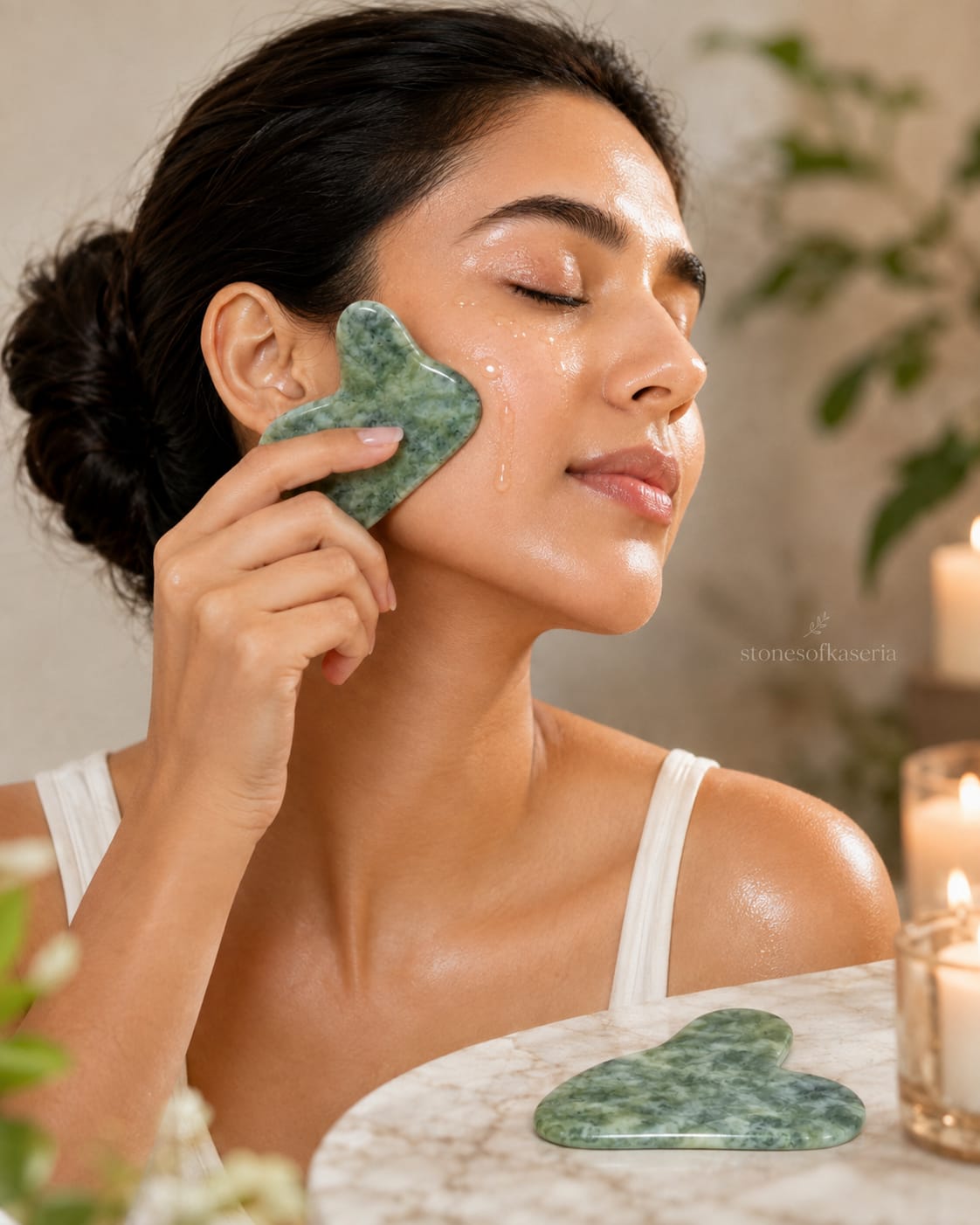 Masaj Taşı (3) Doğal Yeşim Taşı Gua Sha - Görsel 1