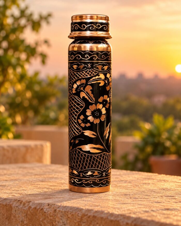 El İşlemeli Saf Bakır Su Matarası | 500 ml - Görsel 6