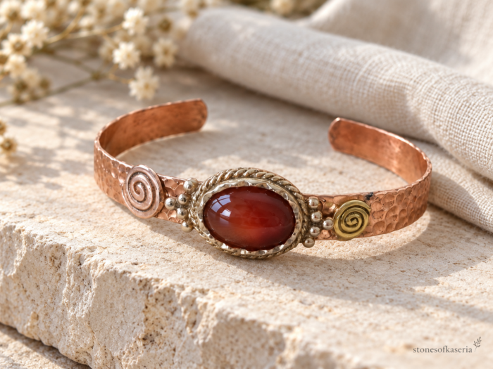 Akik Taşlı Spiral Motifli Bakır Bileklik - Görsel 5