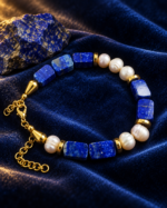 Lacivert İnci Işıltısı A Kalite Lapis Lazuli ve İnci Bileklik - Görsel 5