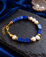 Lacivert İnci Işıltısı A Kalite Lapis Lazuli ve İnci Bileklik - Görsel 6