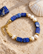 Lacivert İnci Işıltısı A Kalite Lapis Lazuli ve İnci Bileklik - Görsel 7
