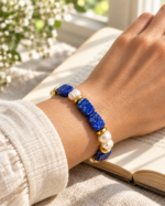 Lacivert İnci Işıltısı A Kalite Lapis Lazuli ve İnci Bileklik - Görsel 8