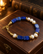 Lacivert İnci Işıltısı A Kalite Lapis Lazuli ve İnci Bileklik - Görsel 9